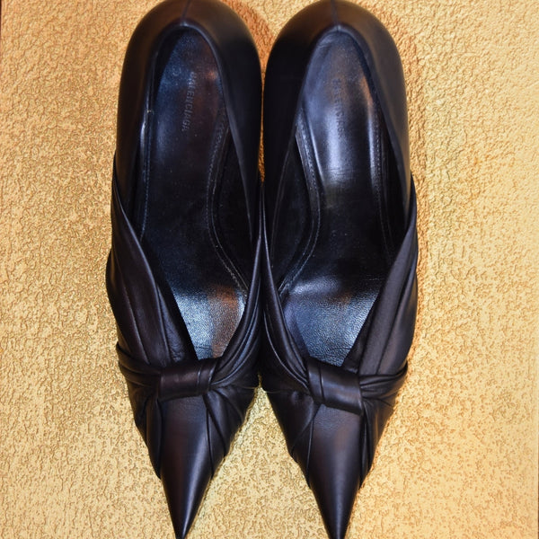 Balenciaga Vintage Black Draped Leather Pumps
