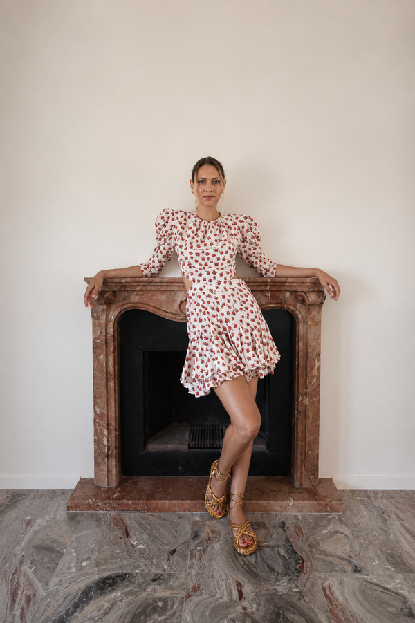 Mergim Floral Silk Cut-Out Mini Dress