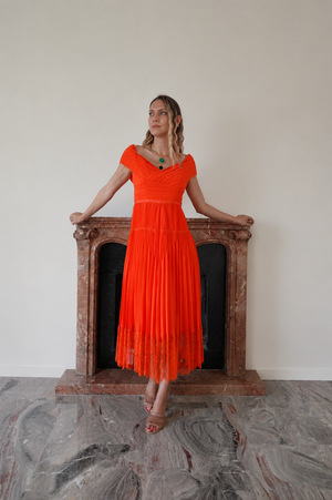 Self-Portrait Coral Lace Maxi Dress