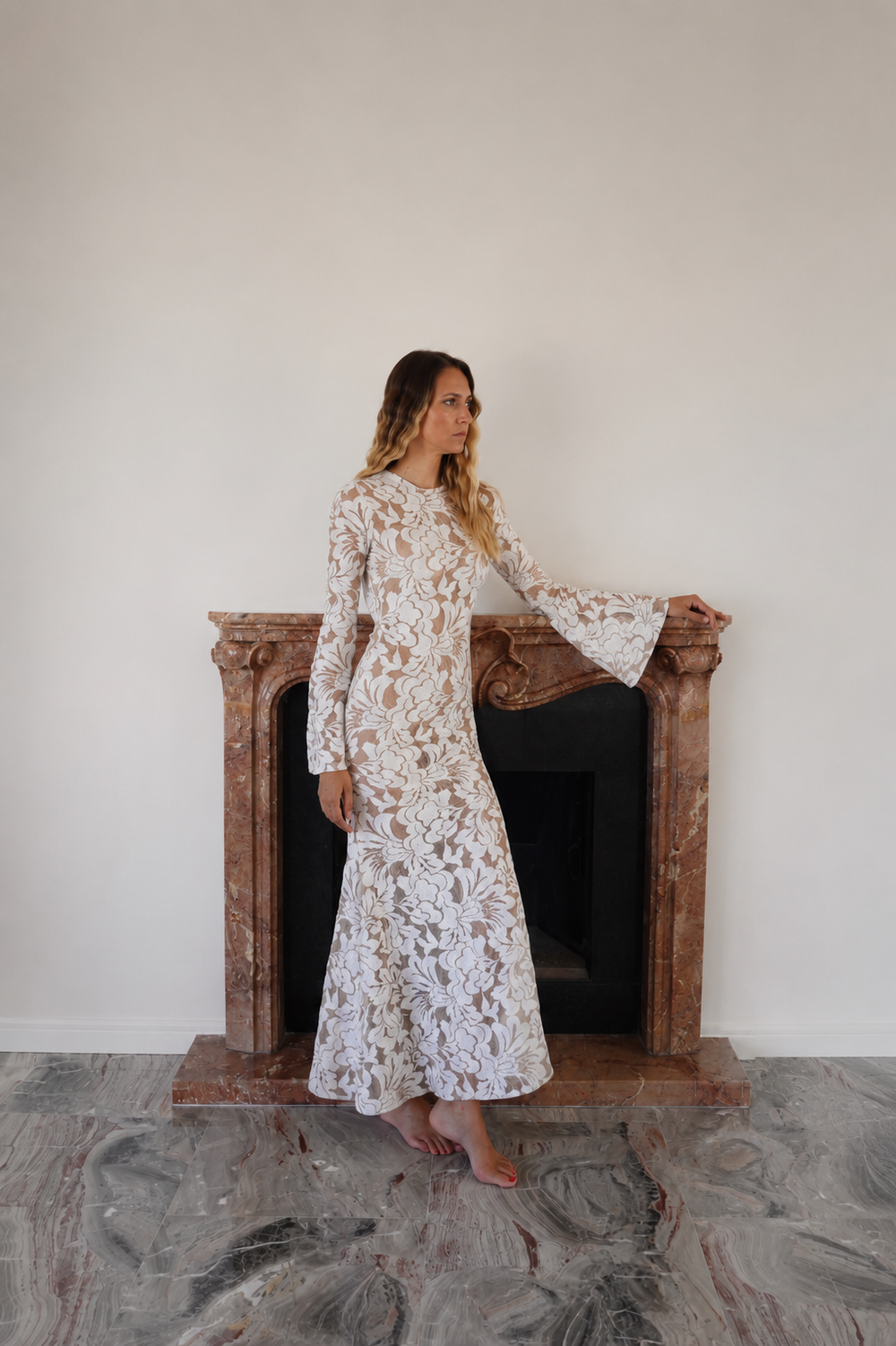 1970s Vintage White Lace Maxi Dress