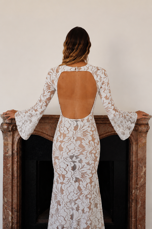 1970s Vintage White Lace Maxi Dress