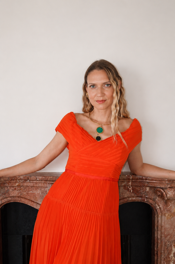 Self-Portrait Coral Lace Maxi Dress