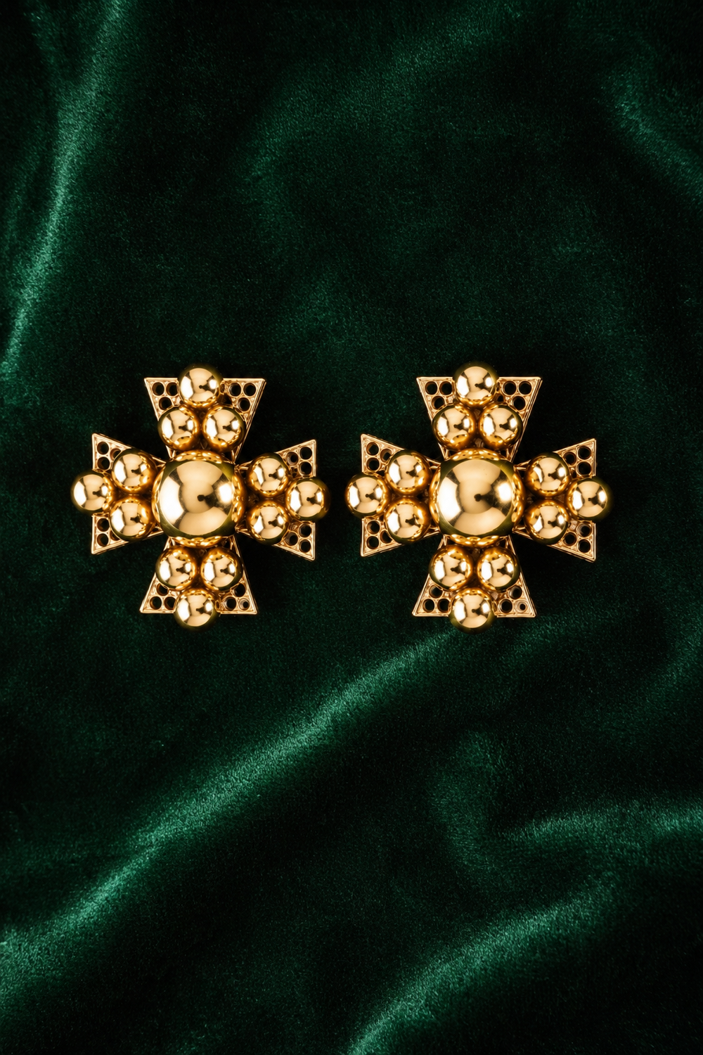 Vintage Cross-Motif Button Earrings
