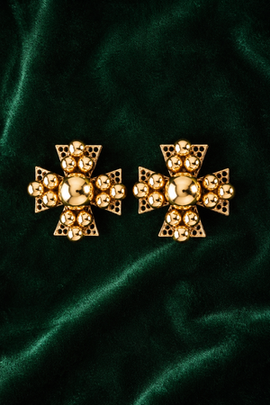 Vintage Cross-Motif Button Earrings