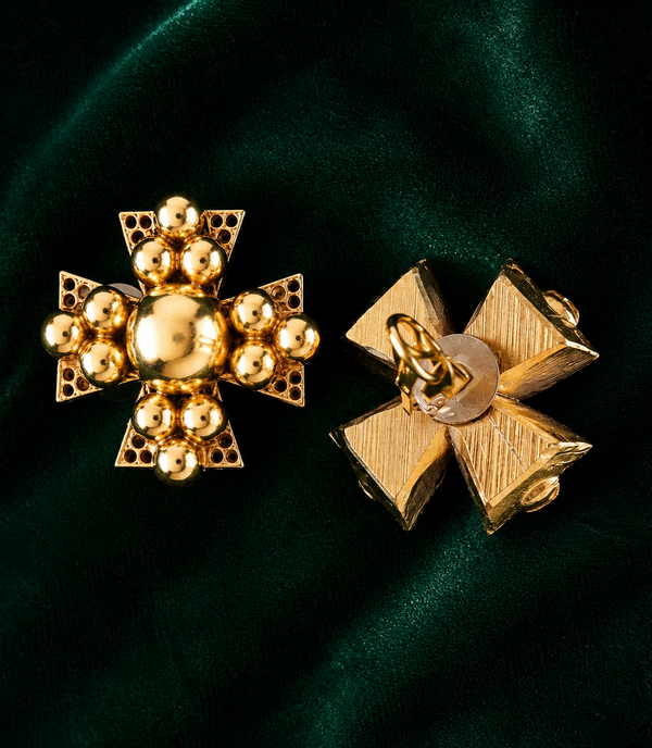 Vintage Cross-Motif Button Earrings