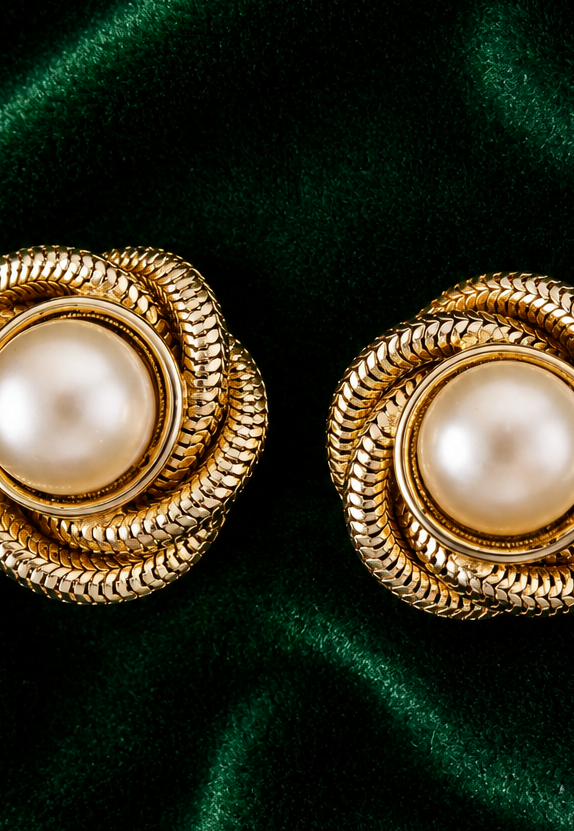 Vintage Oversized Button Earrings with Pearl Details