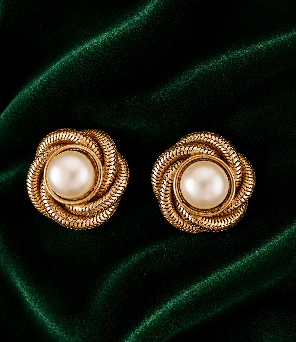 Vintage Oversized Button Earrings with Pearl Details