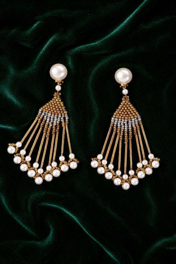 1990s Vintage Chandelier Earrings with Pearl Details