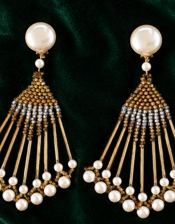 1990s Vintage Chandelier Earrings with Pearl Details