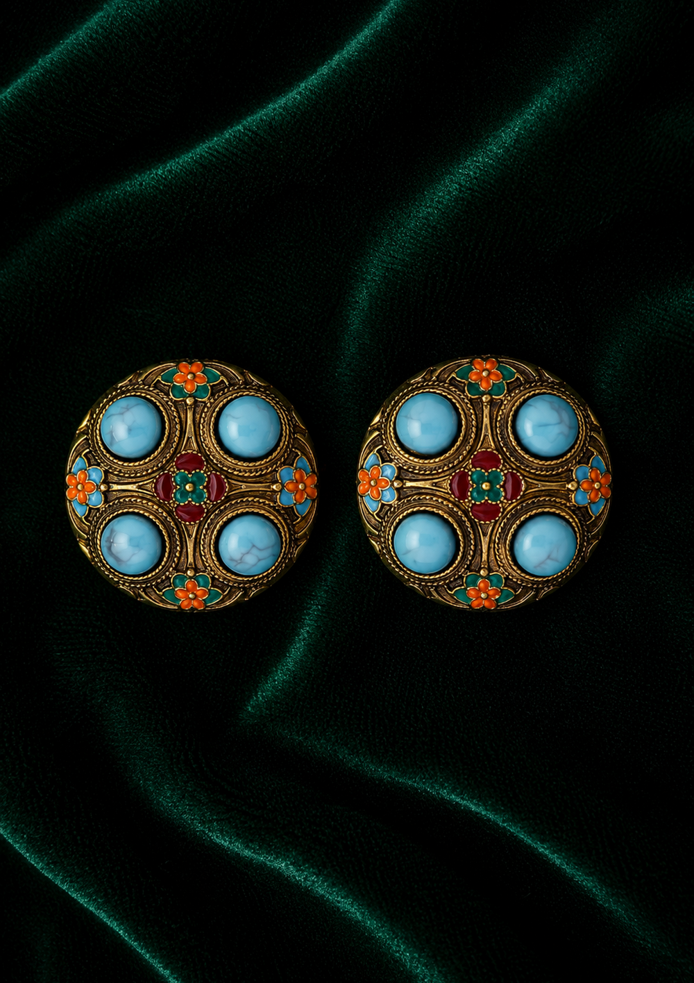 Vintage Silver-Tone Stone Earrings