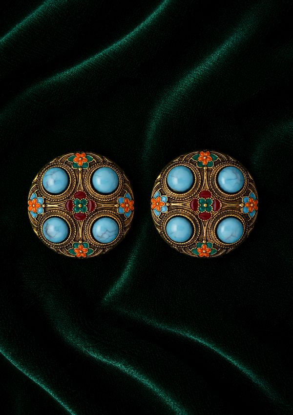 Vintage Silver-Tone Stone Earrings