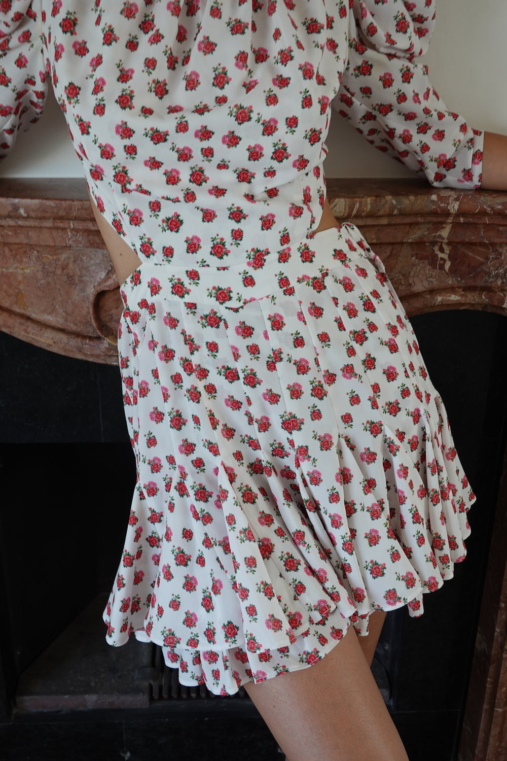 Mergim Floral Silk Cut-Out Mini Dress