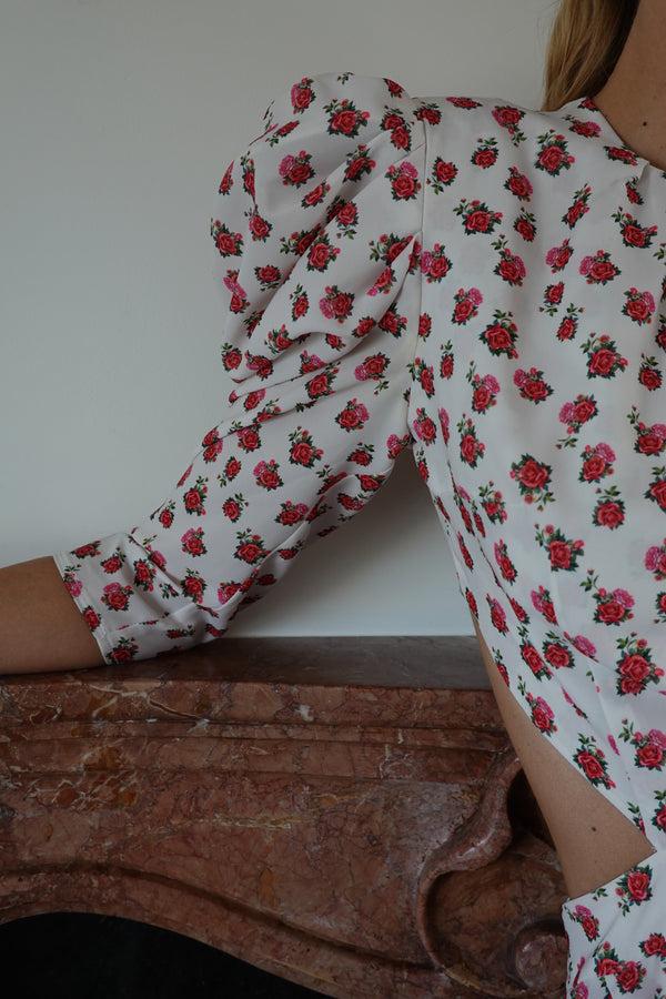 Mergim Floral Silk Cut-Out Mini Dress