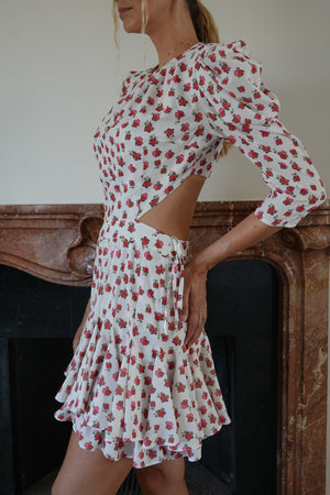 Mergim Floral Silk Cut-Out Mini Dress