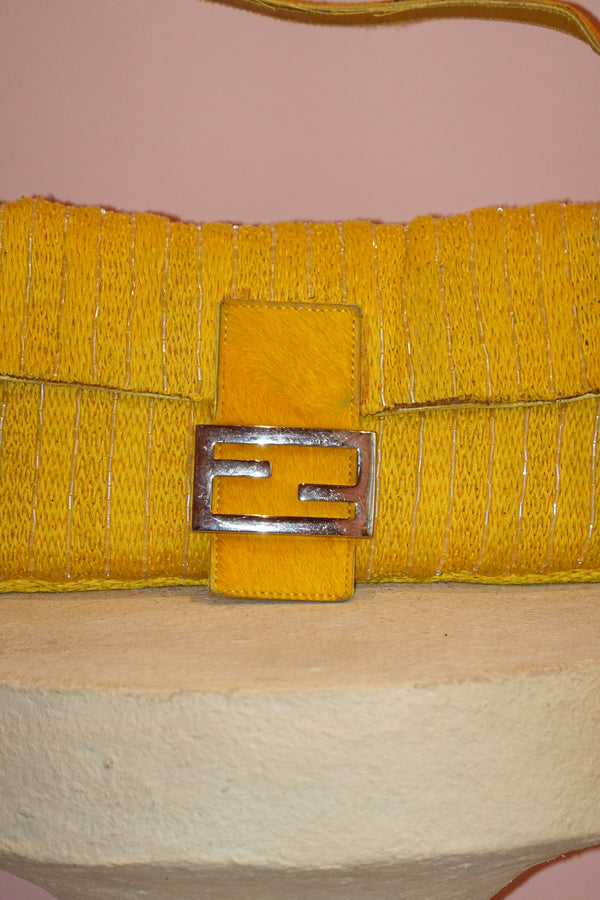 FENDI YELLOW BEADED BAGUETTE