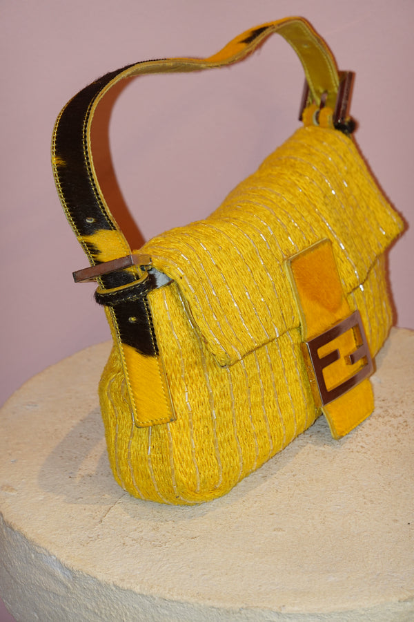 FENDI YELLOW BEADED BAGUETTE