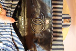 CHANEL CANVAS SEQUIN STRIPE MEDIUM DOUBLE FLAP