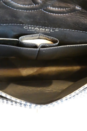 CHANEL CANVAS SEQUIN STRIPE MEDIUM DOUBLE FLAP