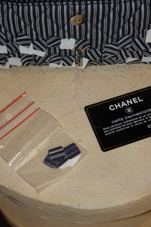 CHANEL CANVAS SEQUIN STRIPE MEDIUM DOUBLE FLAP