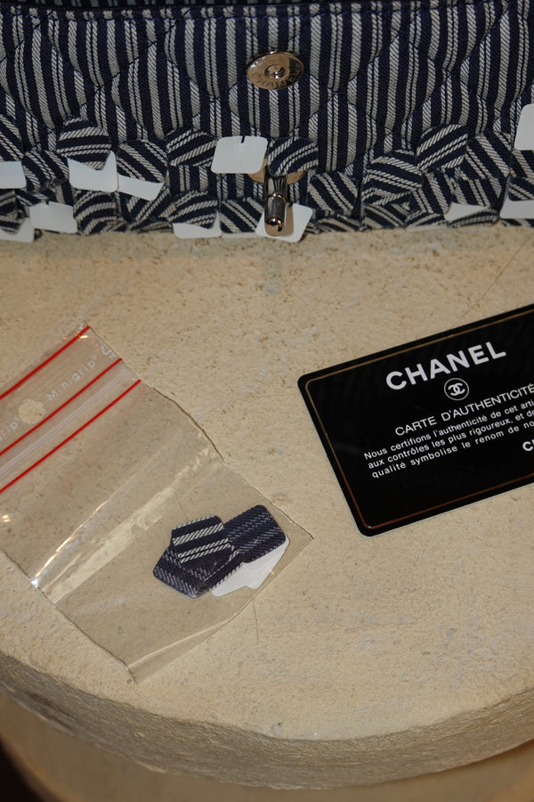 CHANEL CANVAS SEQUIN STRIPE MEDIUM DOUBLE FLAP