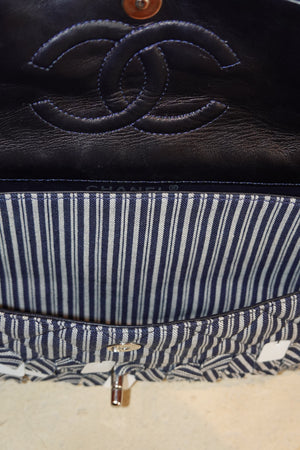 CHANEL CANVAS SEQUIN STRIPE MEDIUM DOUBLE FLAP