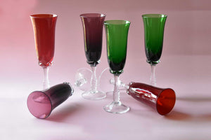 1960s Vintage Coloured Crystal Champagne Glasses