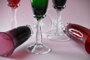 1960s Vintage Coloured Crystal Champagne Glasses