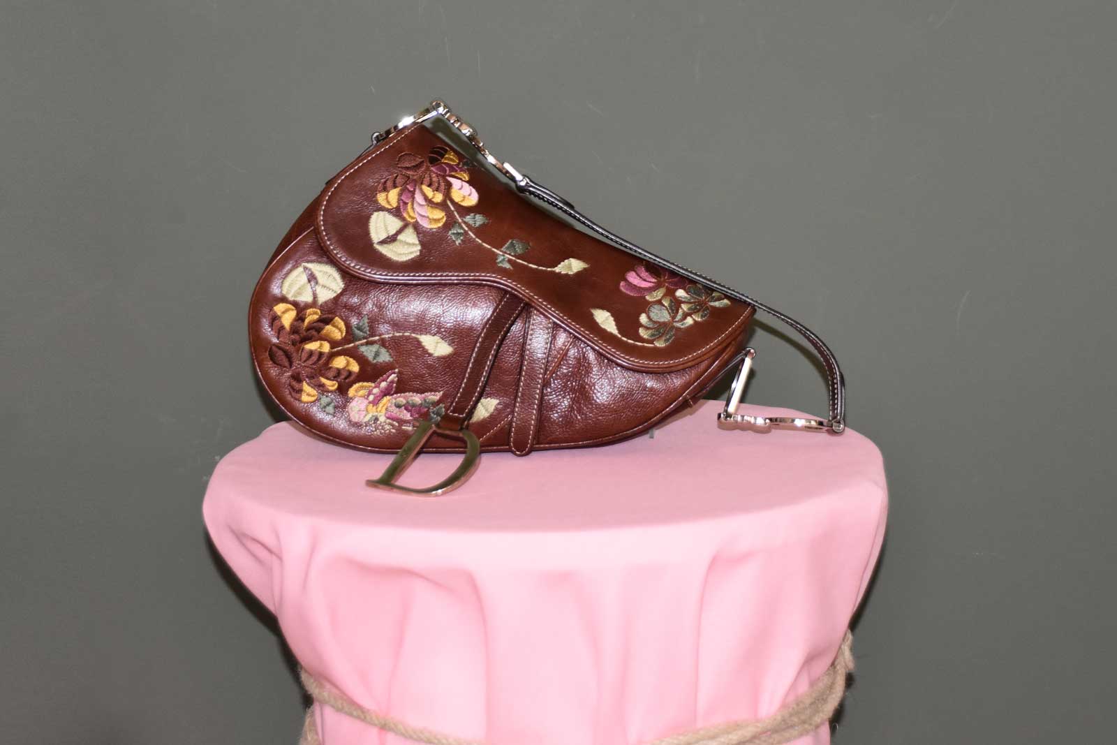 CHRISTIAN DIOR SADDLE BAG WITH FLOWER EMBROIDERED
