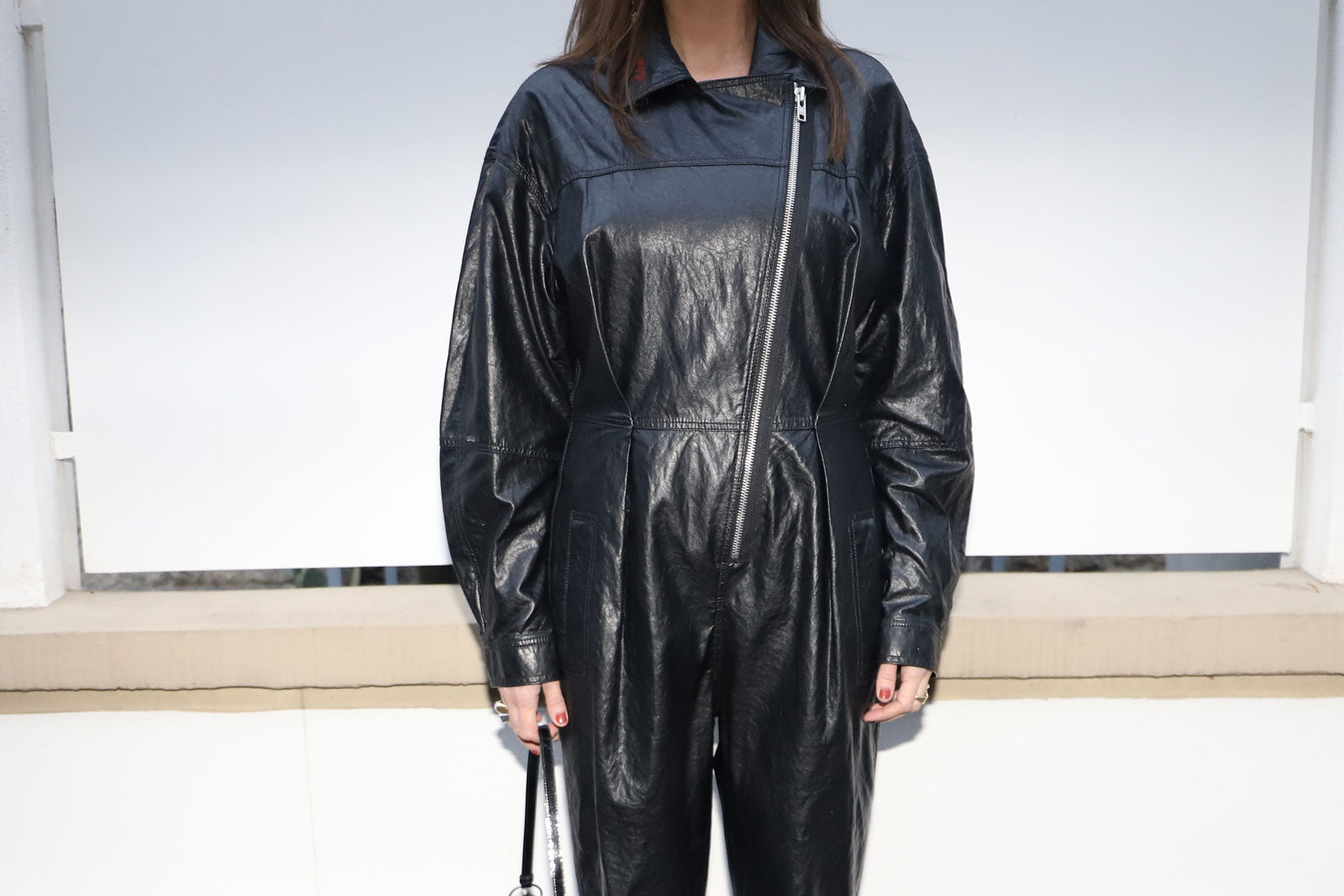 PHILOSOPHY DI LORENZO SERAFINI FAUX LEATHER JUMPSUIT