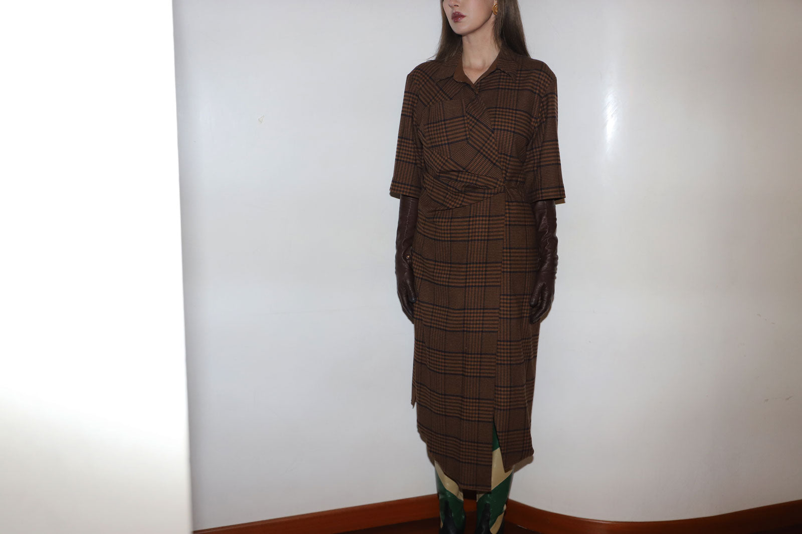 NANUSHKA LAIS PRINCE OF WALES CHECKED TWEED MIDI WRAP DRESS