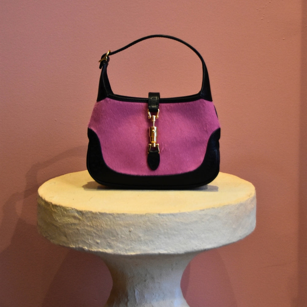 Gucci Vintage Pink and Black Jackie Pony Hair Bag