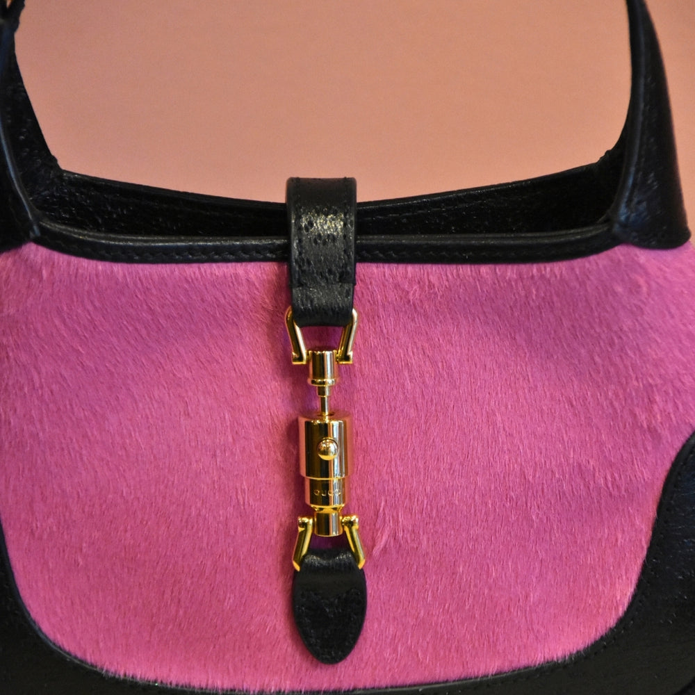 Gucci Vintage Pink and Black Jackie Pony Hair Bag