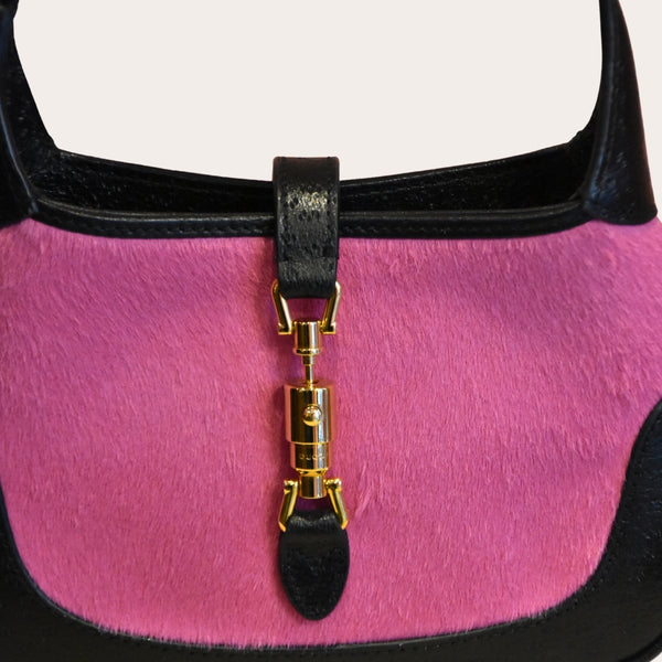 Gucci Vintage Pink and Black Jackie Pony Hair Bag