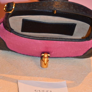 Gucci Vintage Pink and Black Jackie Pony Hair Bag