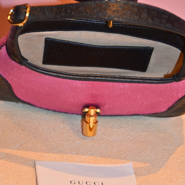 Gucci Vintage Pink and Black Jackie Pony Hair Bag