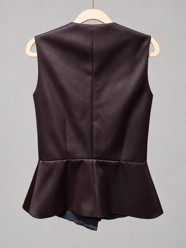 Balenciaga draped peplum top, hanging back view with studio lighting
