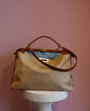 Beige Blue Interior Shoulder Bag