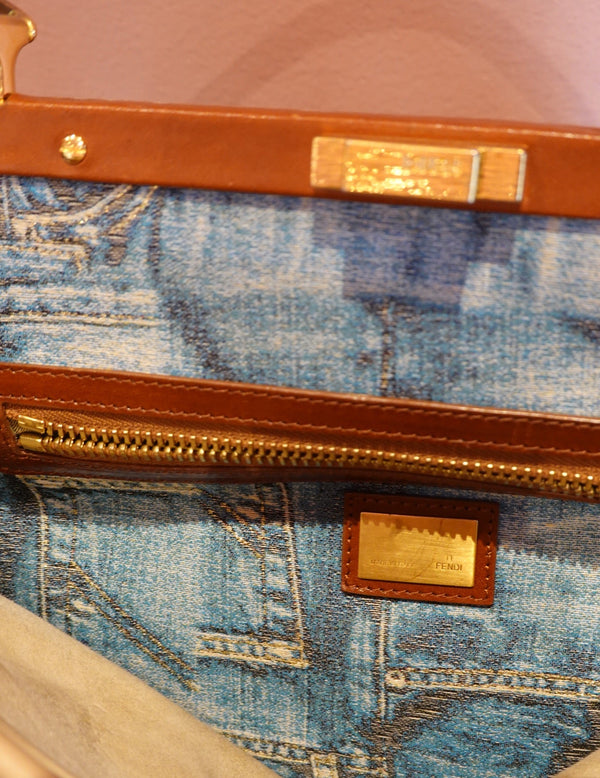Beige Blue Interior Shoulder Bag