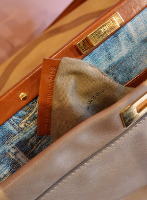 Beige Blue Interior Shoulder Bag