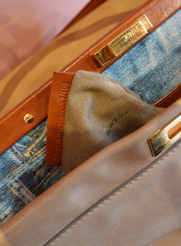 Beige Blue Interior Shoulder Bag