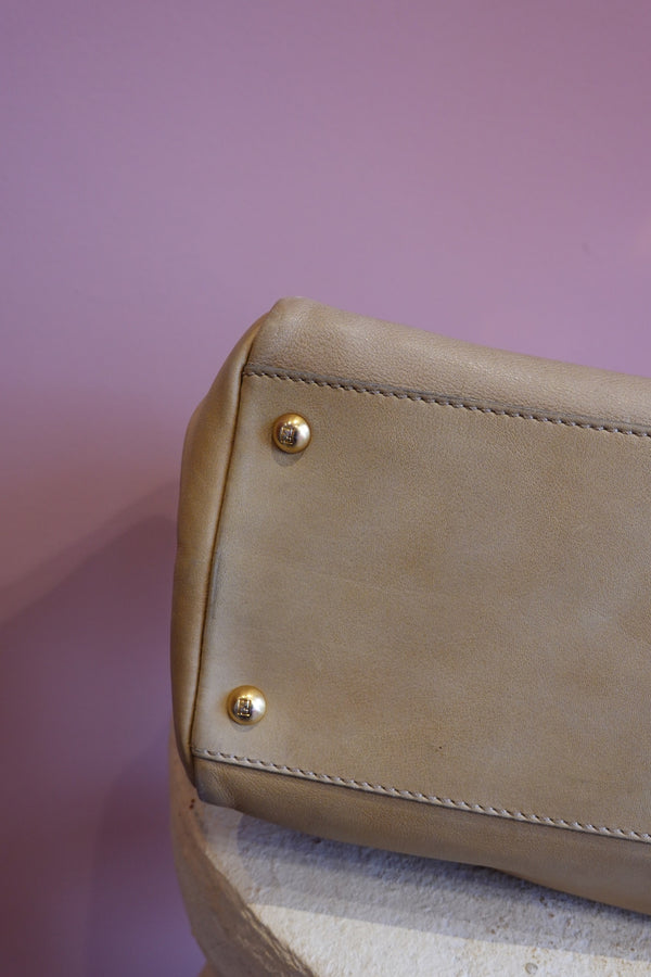 Beige Blue Interior Shoulder Bag