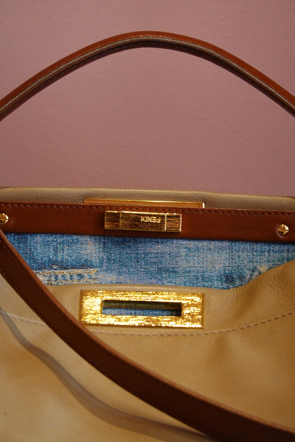 Beige Blue Interior Shoulder Bag