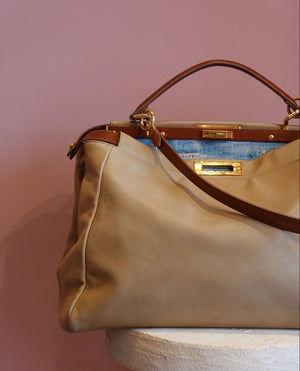 Beige Blue Interior Shoulder Bag