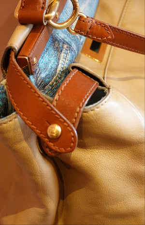 Beige Blue Interior Shoulder Bag