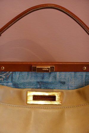 Beige Blue Interior Shoulder Bag
