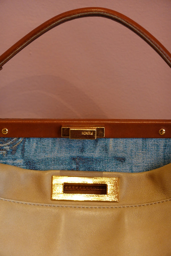 Beige Blue Interior Shoulder Bag
