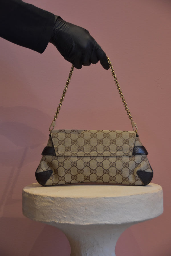 Beige Monogram Horsebit Shoulder Bag