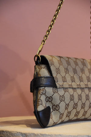 Beige Monogram Horsebit Shoulder Bag