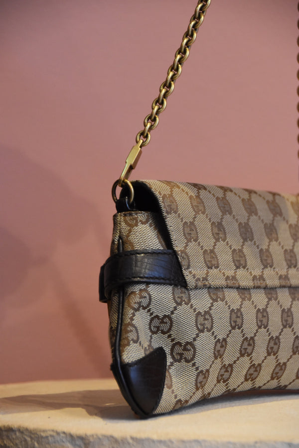 Beige Monogram Horsebit Shoulder Bag