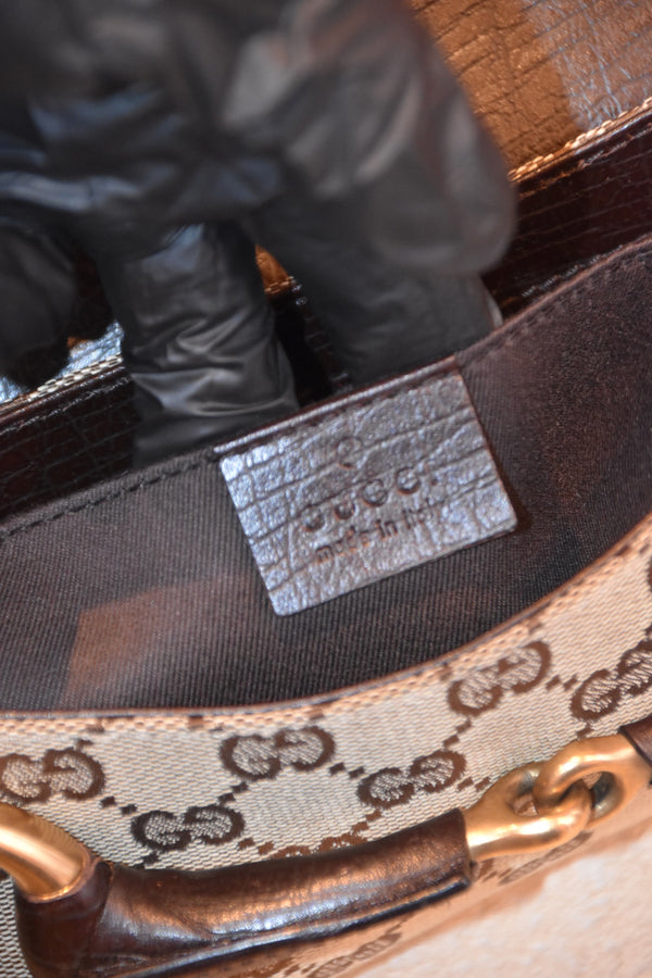 Beige Monogram Horsebit Shoulder Bag